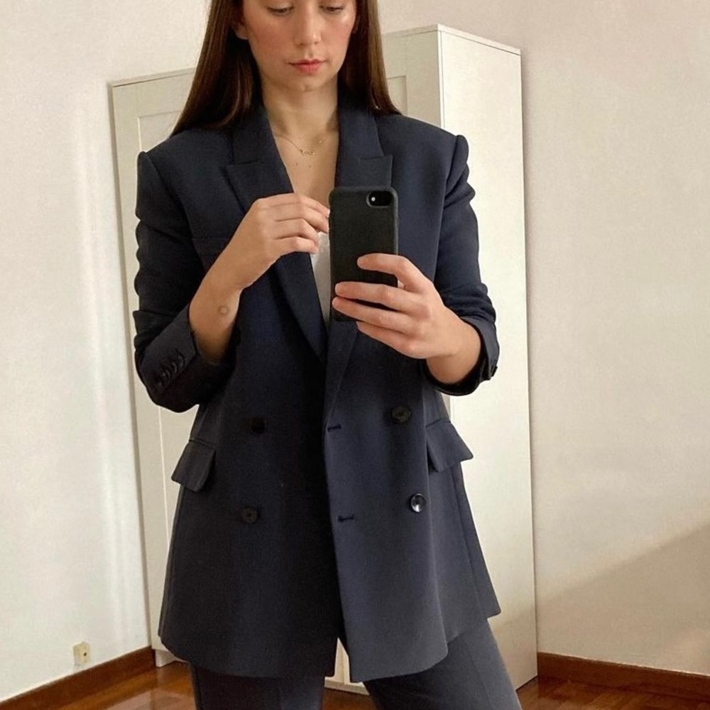 Zara Black Wool Blend Double Breasted Blazer